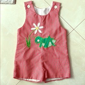 Boys 4T shortall embroidered grasshopper gingham
